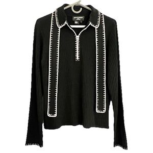 Colette Mordo Sadimara Silk Wool Rib Knit Long Sleeve Blouse Women’s Large Black